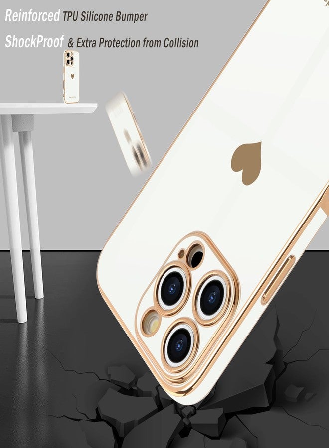 Teageo جراب Teageo لهاتف iPhone 16 Pro Max مع واقيين للشاشة بنمط قلب، للنساء والفتيات، مطلي بطبقة لامعة فاخرة، مصنوع من مادة TPU الناعمة، مقاوم للخدوش والصدمات، جراب هاتف أبيض لهاتف iPhone 16 Pro Max - Image 4