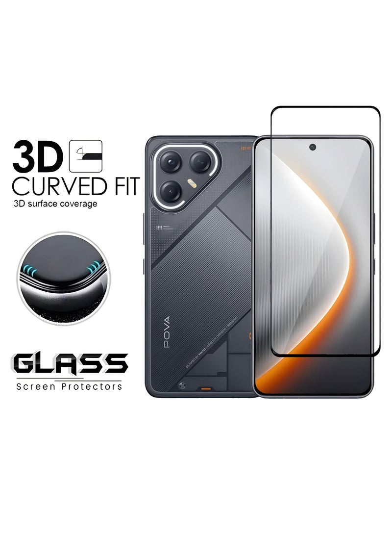 كومبي واقي شاشة 3 في 1 لهاتف POVA 7، قطعتان من الزجاج الأمامي وقطعة واحدة من غشاء العدسة، مقاوم للخدش، مضاد لبصمات الأصابع، خالٍ من الفقاعات، غشاء زجاجي مقوى 9H - Image 2