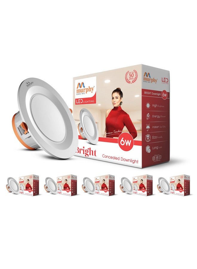 Murphy 6W Bright LED Downlight - Natural White, Slim Round Recessed Ceiling Light, 3-Inch Junction Box Compatible, Anti-Glare Diffuser, Energy Efficient (Pack of 6, 2-Year Warranty) - Image 1