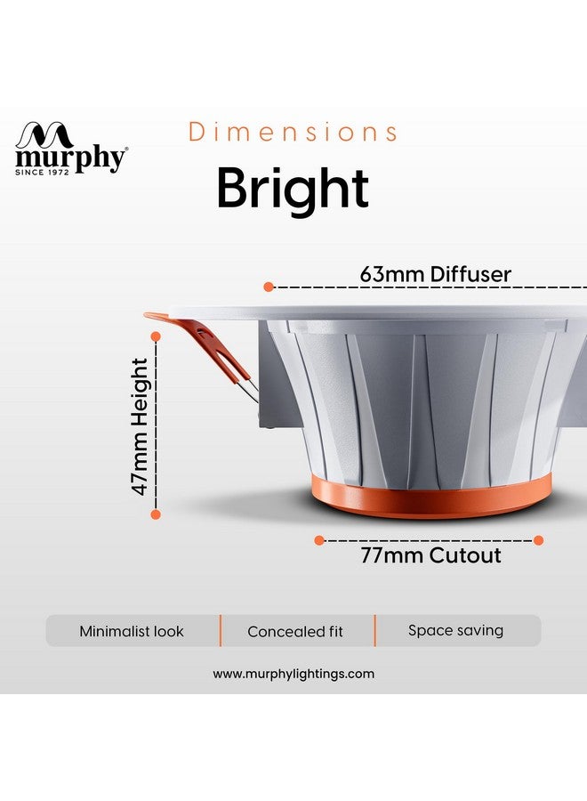 Murphy 6W Bright LED Downlight - Natural White, Slim Round Recessed Ceiling Light, 3-Inch Junction Box Compatible, Anti-Glare Diffuser, Energy Efficient (Pack of 6, 2-Year Warranty) - Image 4