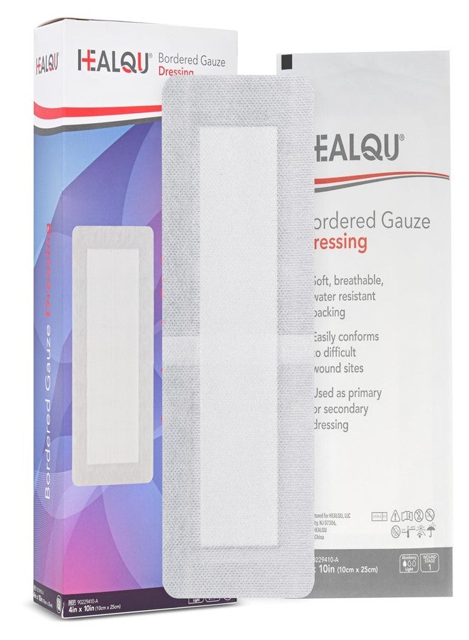 HEALQU ضمادات آيلاند 4x10-30 أكياس معقمة فردية، مركز غير لاصق مع حافة لاصقة، شاش كبير محاط بحواف مع دعم مقاوم للماء للجروح، ضمادة عالية الامتصاص للإسعافات الأولية - Image 1