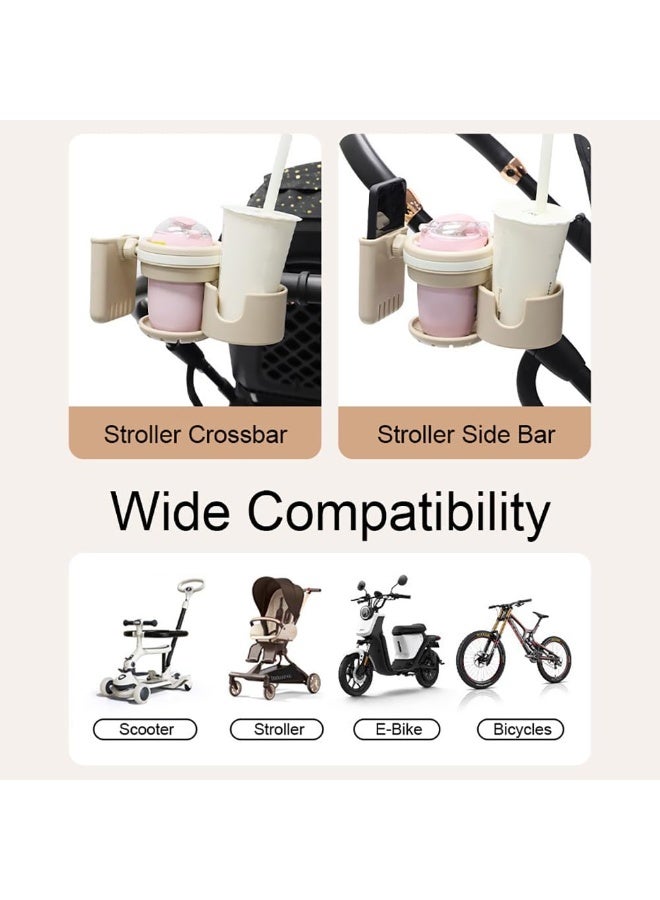3-in-1 Universal Stroller Cup Holder with Phone Slot, 360 Degrees Rotation Non-Slip Drink Holder for Baby Bottles Coffee, Adjustable Clamp Fits Strollers, Bikes, Wheelchairs Walkers - Image 3