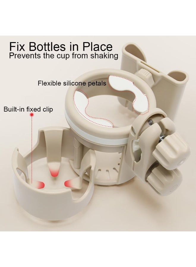 3-in-1 Universal Stroller Cup Holder with Phone Slot, 360 Degrees Rotation Non-Slip Drink Holder for Baby Bottles Coffee, Adjustable Clamp Fits Strollers, Bikes, Wheelchairs Walkers - Image 4