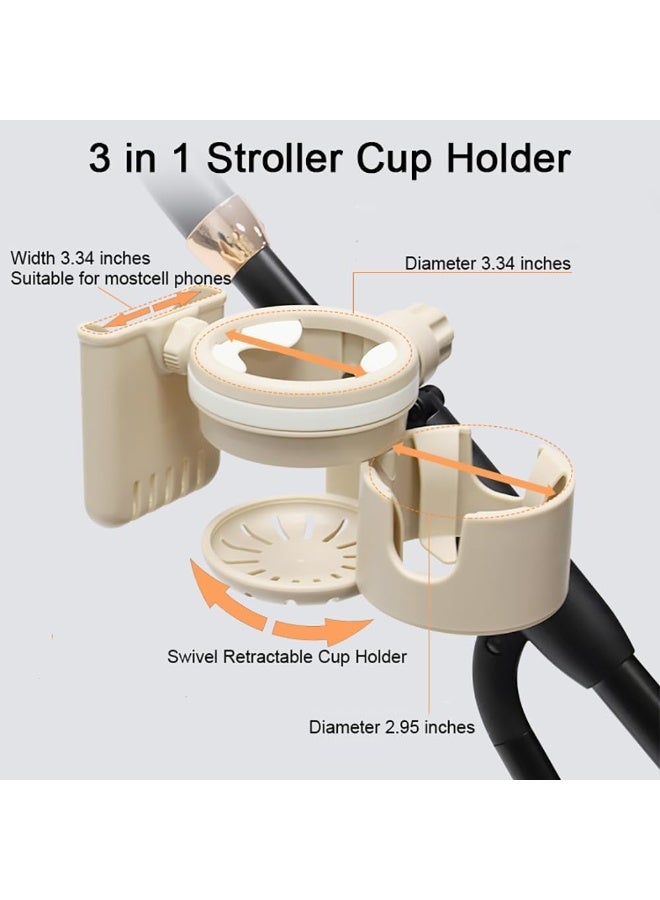 3-in-1 Universal Stroller Cup Holder with Phone Slot, 360 Degrees Rotation Non-Slip Drink Holder for Baby Bottles Coffee, Adjustable Clamp Fits Strollers, Bikes, Wheelchairs Walkers - Image 2