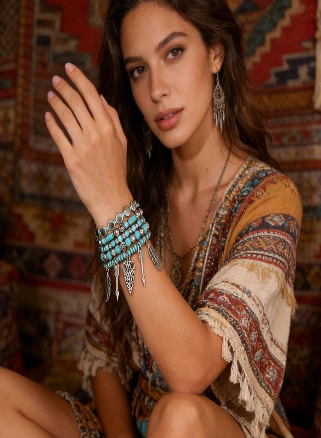 72ore Western Turquoise Bracelet for Women Boho Jewelry Beaded Bracelet Stack Western Inspired Clothes Concho Country Concert Cowboy Chic Oufits - Image 3