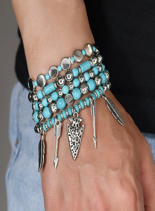 72ore Western Turquoise Bracelet for Women Boho Jewelry Beaded Bracelet Stack Western Inspired Clothes Concho Country Concert Cowboy Chic Oufits - Image 2
