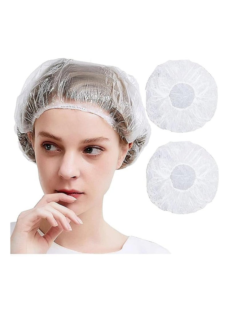 BOS 100 Pcs Disposable Shower Caps, Larger And Thicker Waterproof Elastic Hair Bath Cap, Clear Plastic Hair Caps For Women Men, Spa, Home Use, Hotel And Hair Salon, Beauty, Portable Travel Hair Net  - Image 1