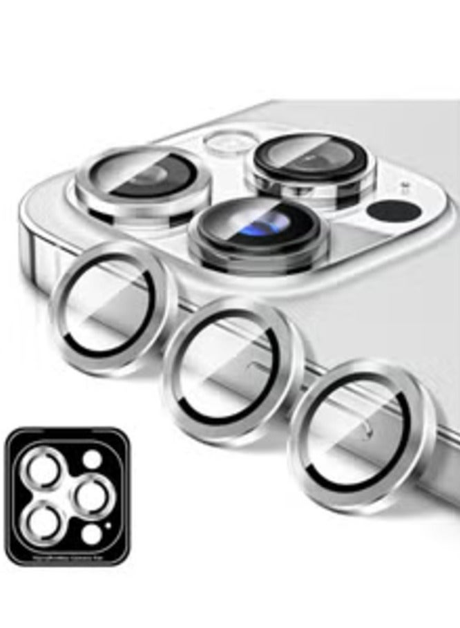 ELTRAZONE Silver Tempered Glass Camera Lens Protector for iPhone 16 Pro/Pro Max - HD Clarity with Automatic Alignment & Metal Rings - Image 1