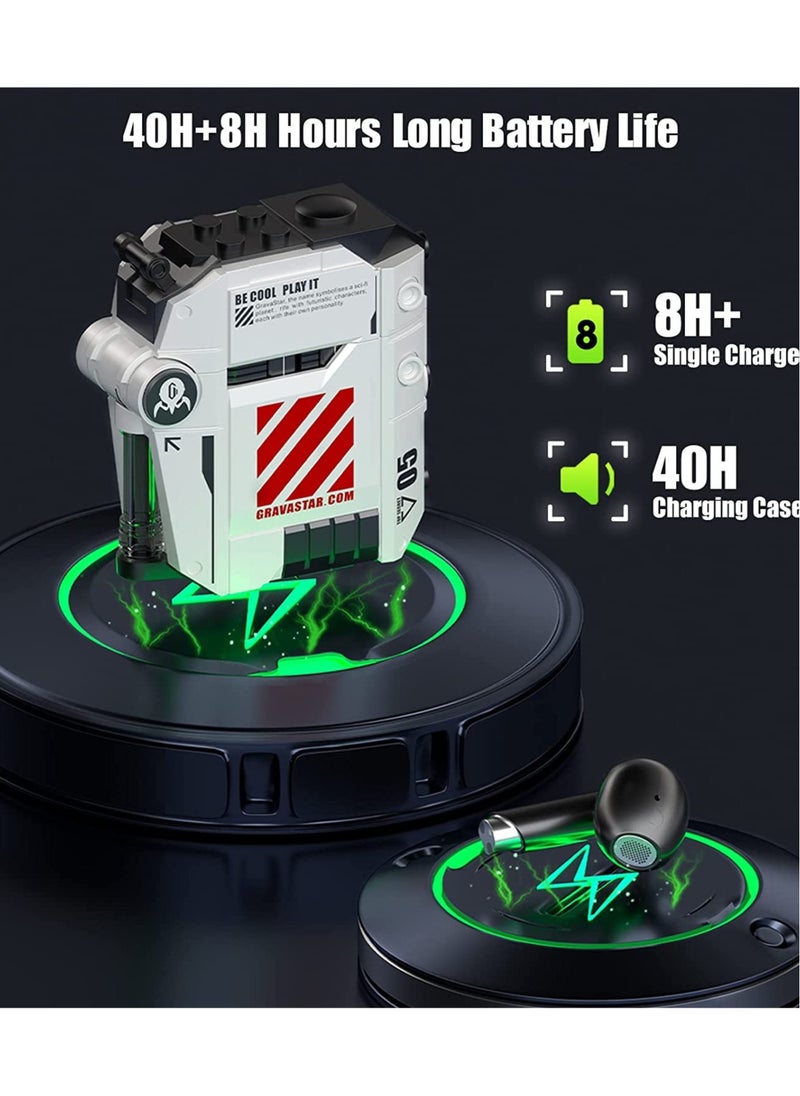 Gravastar - Wireless Earbuds Sirius P5,Bluetooth in-Ear Headphones with Stereo Sound,4 RGB Lights,40H Playback,ENC for Clear Call,Bluetooth 5.2,IPX4,Support Multipoint Connection(Defense Mecha) - Image 1