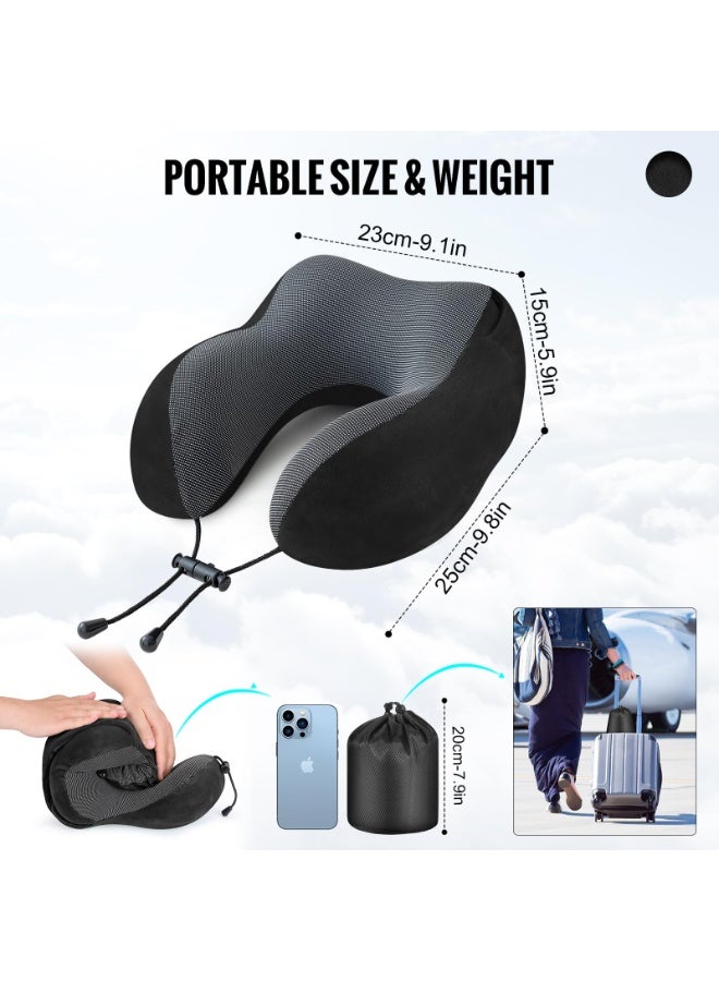 Travel Neck Pillow with Hood, 100% Memory Foam, Black - Image 4