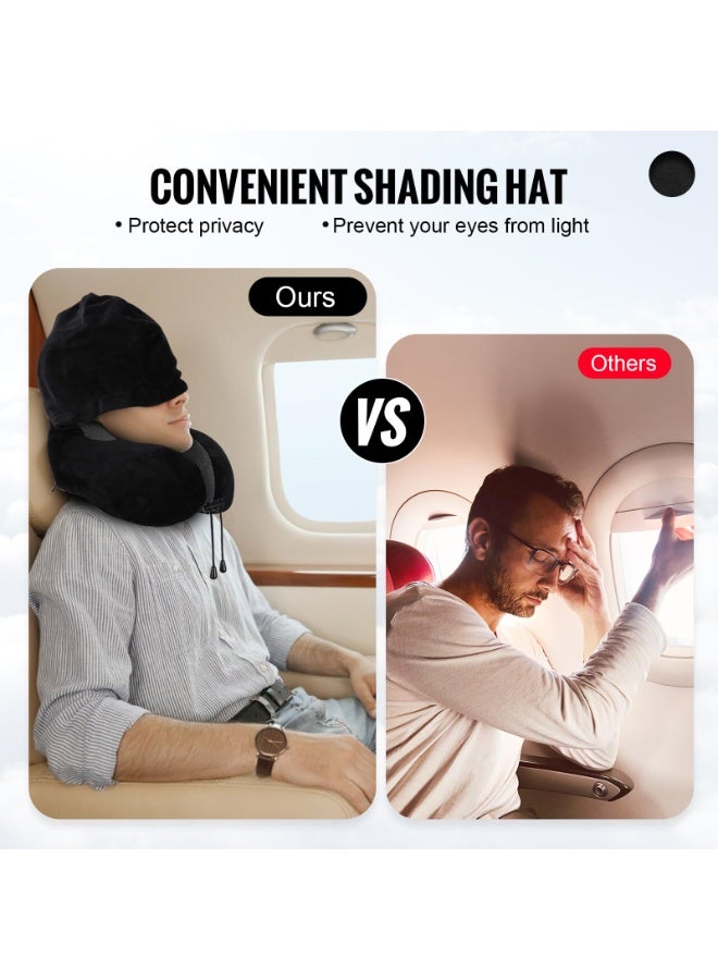Travel Neck Pillow with Hood, 100% Memory Foam, Black - Image 5
