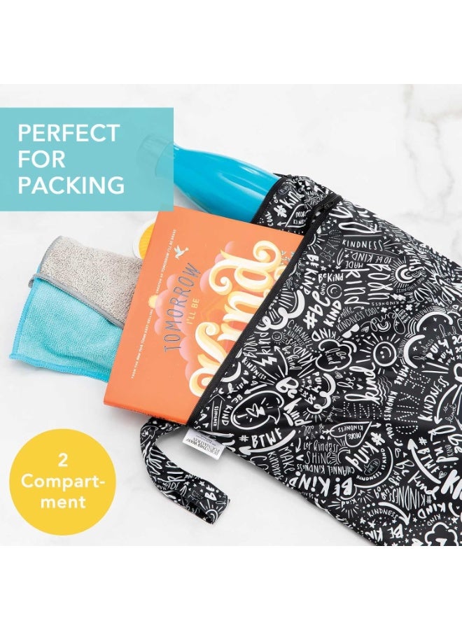 Bumkins Waterproof Wet Dry Bag for Baby, Travel, Swim Suit, Cloth Diapers, Pump Parts, Pool, Beach, Gym Clothes, Toiletry, Hook to Stroller, Daycare, Zipper Reusable Wetdry Packing Pouch, Be Kind - Image 4