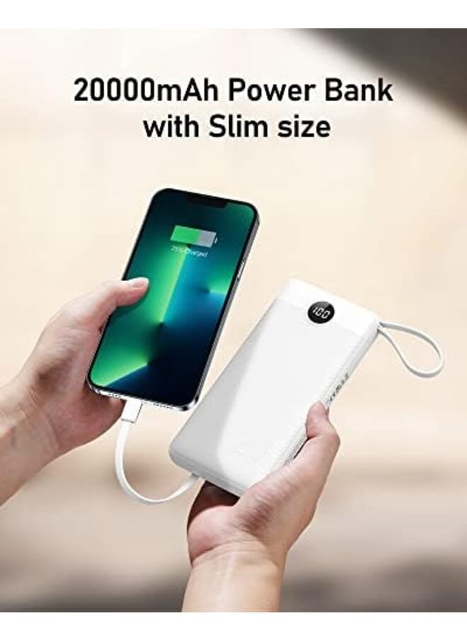 Power Bank With Built In Cables 20000Mah Portable Charger For Iphone Usb C Led Display External Battery Iphone Charger Bank Compatible With Iphone Ipad Samsung And Android Devices For Travel