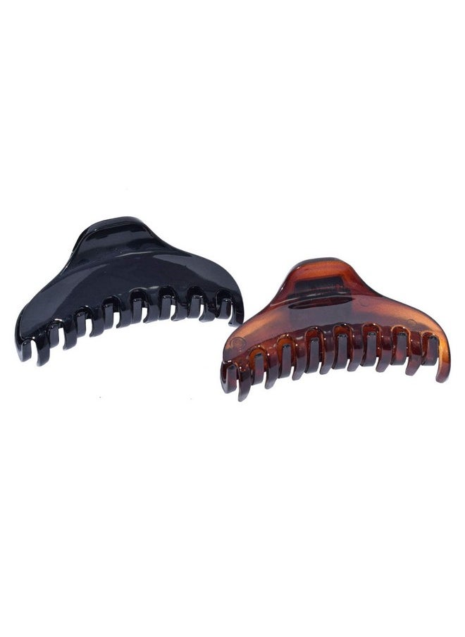 Parcelona Parcelona French Skinny Boss Small 2 1/4" Black N Shell Celluloid Acetate Claw with Tight Spring Set of 2 Jaw Hair Claw Clips for Fine Hair, Made in France  - Image 1
