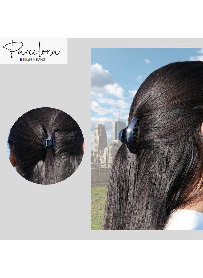 Parcelona Parcelona French Skinny Boss Small 2 1/4" Black N Shell Celluloid Acetate Claw with Tight Spring Set of 2 Jaw Hair Claw Clips for Fine Hair, Made in France  - Image 5