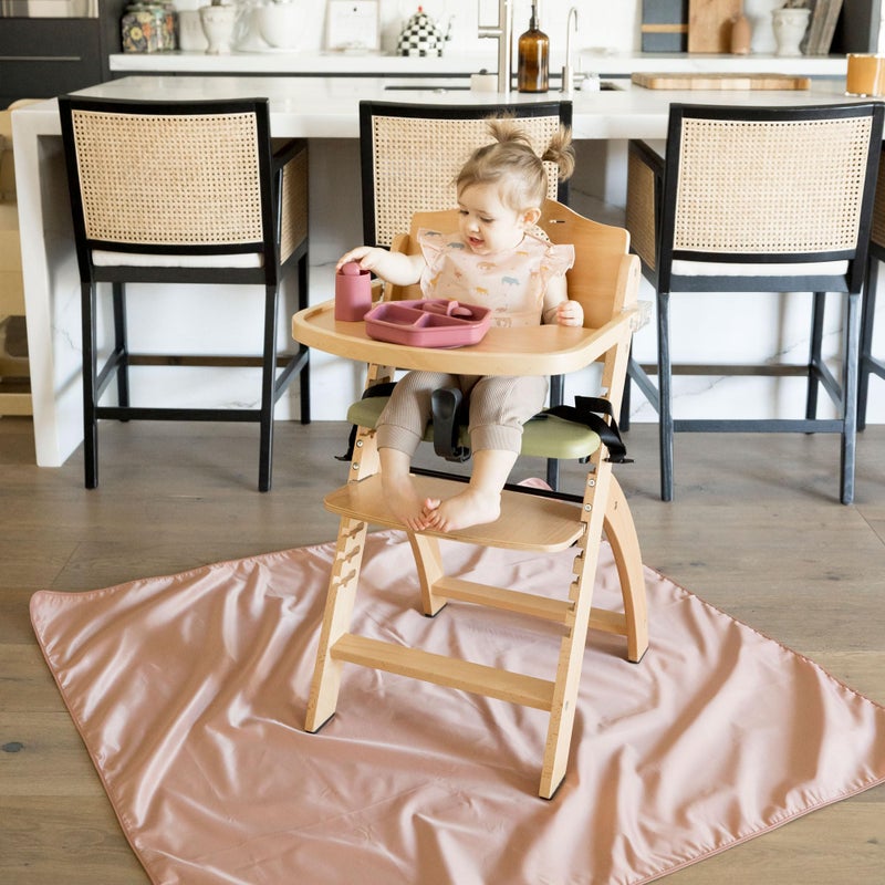 Tiny Twinkle Splat Mat for Under High Chair or Table | 51" x 51" Waterproof & Mess-Proof High Chair Mat for Baby, Machine Washable for Mealtime or Art(Rose) - Image 3