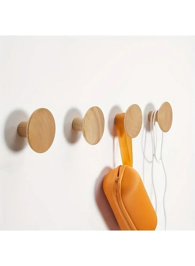 4 Pcs Modern Geometric Wooden Wall Hooks Non Slip Wall Mounted Hangers For Coats Hats Towels Easy Installation Space Saving Home Decor - Image 1