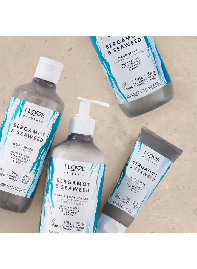 I LOVE I Love Naturals Bergamot & Seaweed Hand & Body Lotion | Essential Oils of Orange & Basil | Shea Butter Enriched | 100% Recycled Bottle | Vegan-Friendly | 500ml