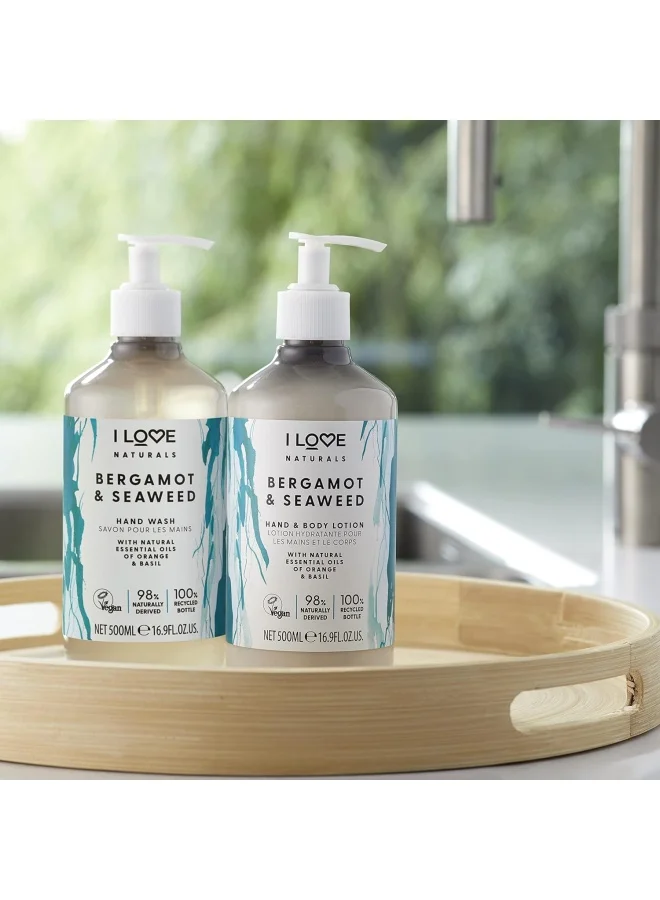 I LOVE I Love Naturals Bergamot & Seaweed Hand & Body Lotion | Essential Oils of Orange & Basil | Shea Butter Enriched | 100% Recycled Bottle | Vegan-Friendly | 500ml