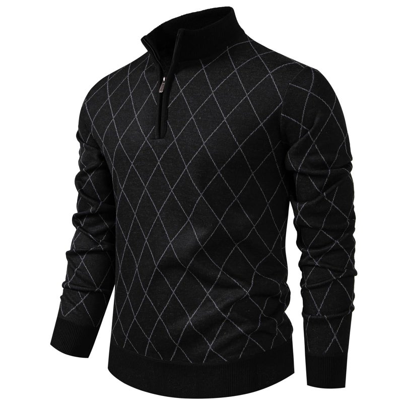 Mylldey 1/4 Zip Pullover Mens Sweaters Lightweight Pullover Soft Men's Knit Long Sleeve Sweater (Black, L) - Image 1