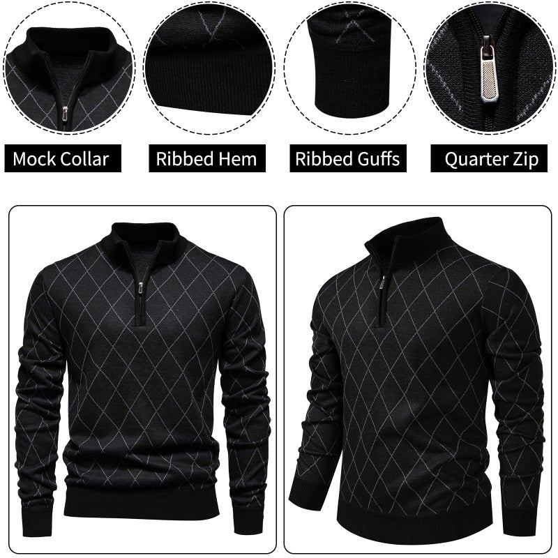 Mylldey 1/4 Zip Pullover Mens Sweaters Lightweight Pullover Soft Men's Knit Long Sleeve Sweater (Black, L) - Image 4
