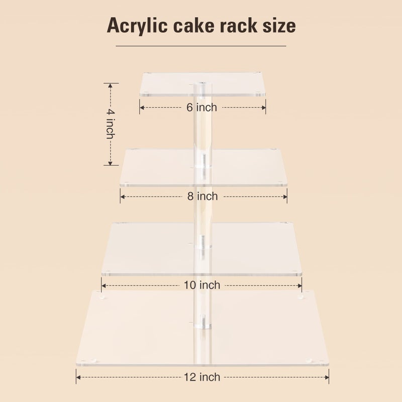 Suneerplay 4 Tier Cupcake Stand with LED String Light, Acrylic Cupcake Display Stand, Square Cupcake Tower Holder, Cup Cake Stand for Birthday, Wedding, Baby Shower, Party - Image 2