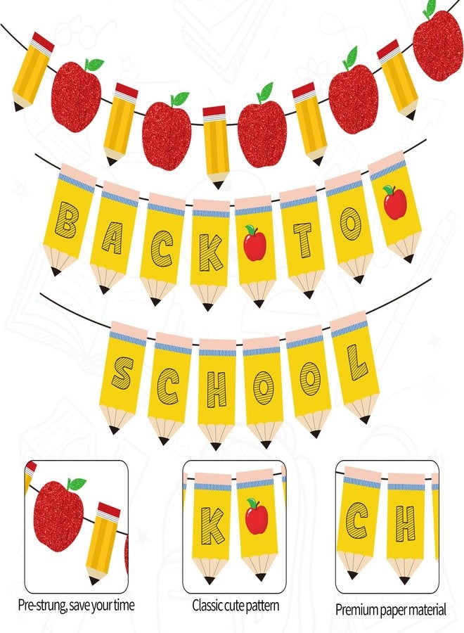 KFJBPB Back to School Pencil Banner, First Day of School Decorations Glitter Pencil Apple Garland for Classroom Teacher Kindergarten Preschool Party Decor (Back to School) - Image 3