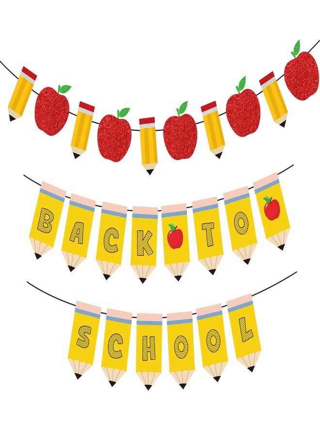 KFJBPB Back to School Pencil Banner, First Day of School Decorations Glitter Pencil Apple Garland for Classroom Teacher Kindergarten Preschool Party Decor (Back to School) - Image 1