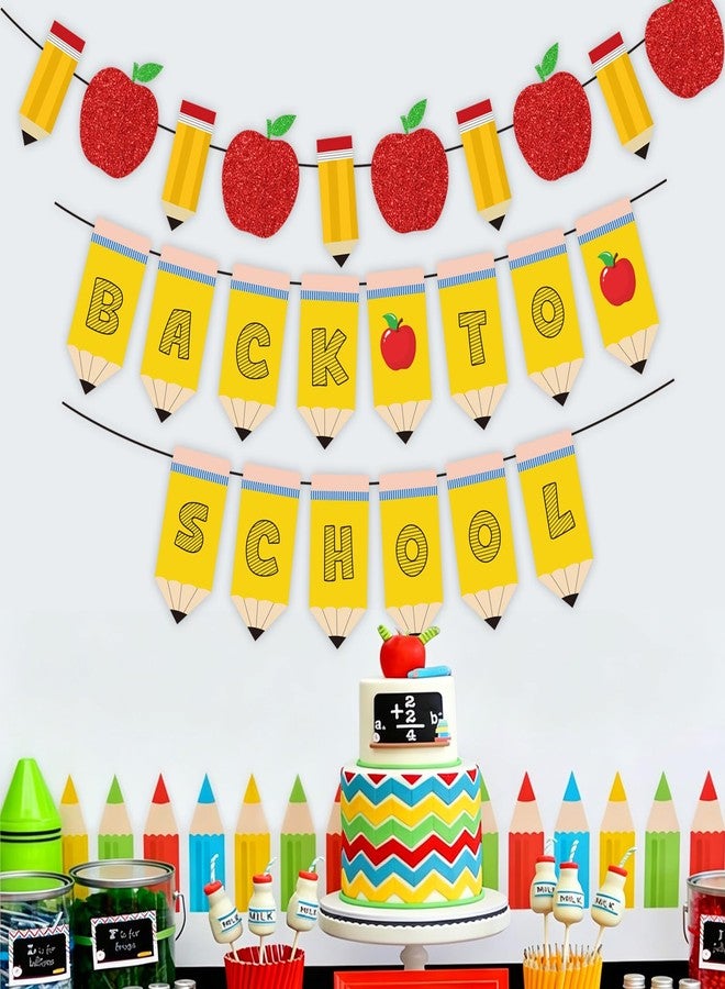 KFJBPB Back to School Pencil Banner, First Day of School Decorations Glitter Pencil Apple Garland for Classroom Teacher Kindergarten Preschool Party Decor (Back to School) - Image 4