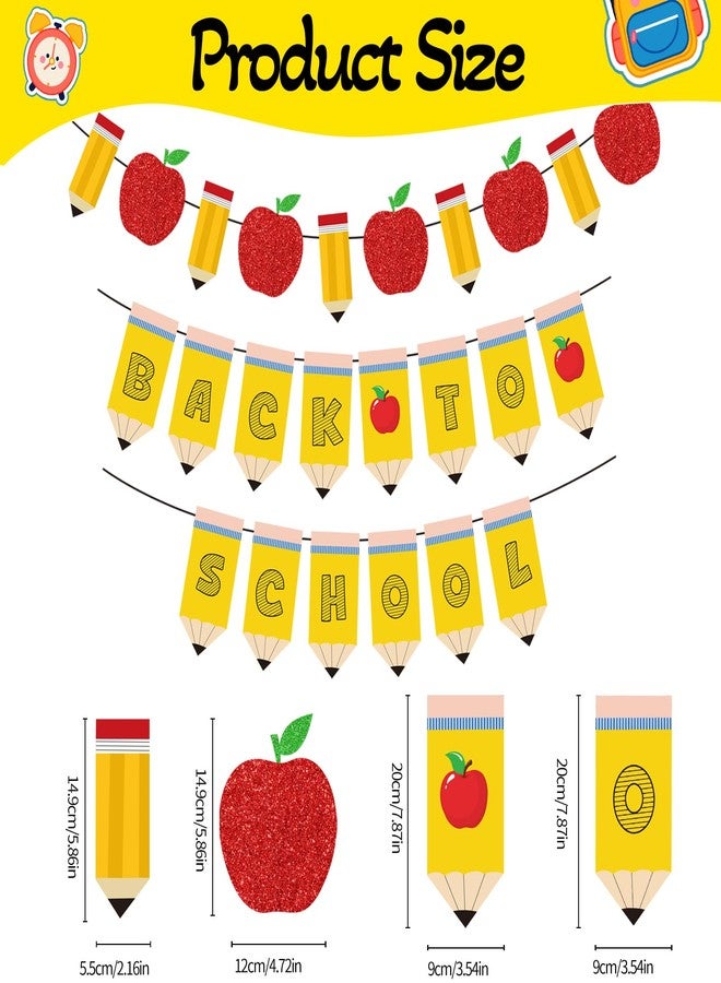 KFJBPB Back to School Pencil Banner, First Day of School Decorations Glitter Pencil Apple Garland for Classroom Teacher Kindergarten Preschool Party Decor (Back to School) - Image 2
