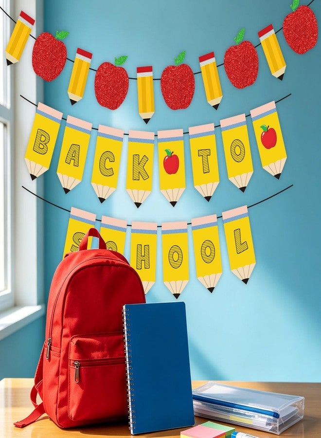 KFJBPB Back to School Pencil Banner, First Day of School Decorations Glitter Pencil Apple Garland for Classroom Teacher Kindergarten Preschool Party Decor (Back to School) - Image 5