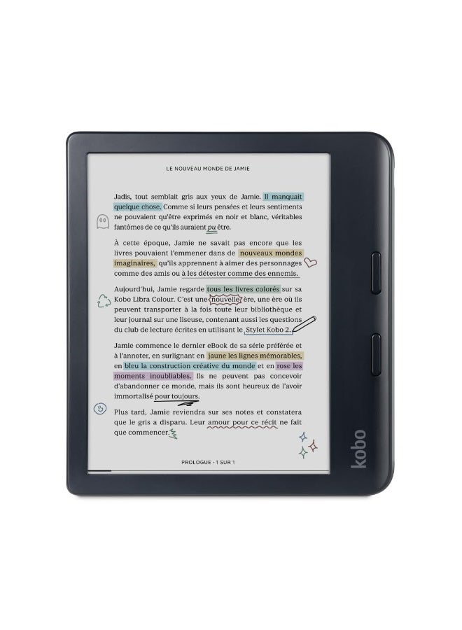 كوبو قارئ الكتب الإلكترونية Kobo Libra Colour | شاشة E Ink Kaleido™ 3 مقاس 7 بوصات | ضبط درجة حرارة الألوان والسطوع | تقليل الضوء الأزرق | يدعم الكتب الإلكترونية والكتب الصوتية | ذاكرة 32 جيجابايت | مقاوم للماء | أسود - Image 1