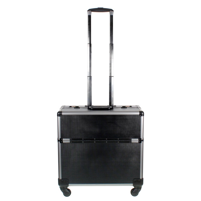 AR BRAND EST. 2021 AR BRAND EST. 2021 Aluminium Pilot Wheeled Trolley Case Hard Briefcase Black Silver (Black)  - Image 1