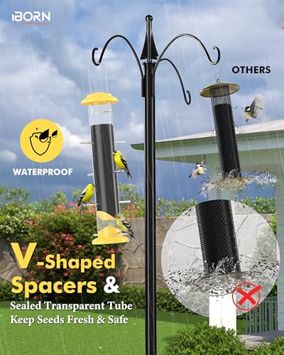 iBorn Finch Feeders for Outside,Nyjer/Thistle Bird Feeder,14 Inch Tube Bird Feeders for Outdoors Hanging,Metal Finch Feeders for Thistle Seed with 12 Small Ports,8 Metal Perches,Yellow,Pack of 1 - Image 4