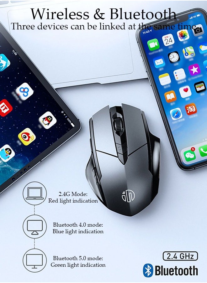 DUNISO - Bluetooth Mouse Wireless Mouse 2.4G with 6 Buttons 3 Adjustable DPI Battery DisplayLevels Ergonomic Computer Mouse for Laptop Computer Mac PC Windows Chromebook Notebook - Image 1