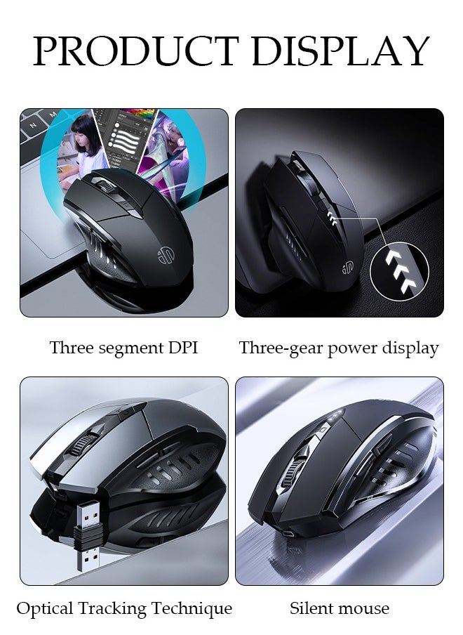DUNISO - Bluetooth Mouse Wireless Mouse 2.4G with 6 Buttons 3 Adjustable DPI Battery DisplayLevels Ergonomic Computer Mouse for Laptop Computer Mac PC Windows Chromebook Notebook - Image 1