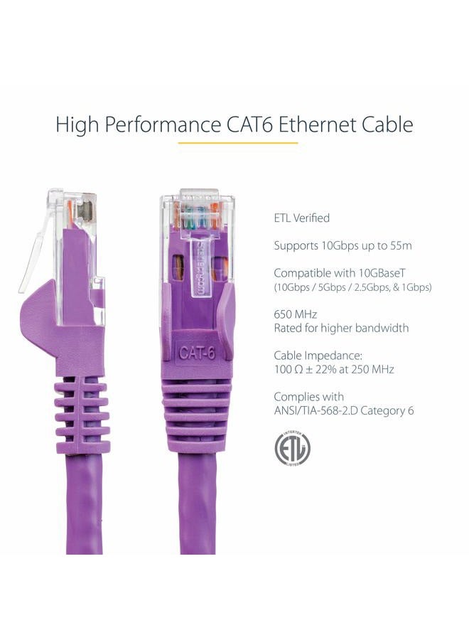 StarTech .com 35ft CAT6 Ethernet Cable - Purple CAT 6 Gigabit Ethernet Wire - 650MHz 100W PoE RJ45 UTP Network/Patch Cord Snagless w/Strain Relief Fluke Tested/Wiring is UL Certified/TIA (N6PATCH35PL) - Image 2