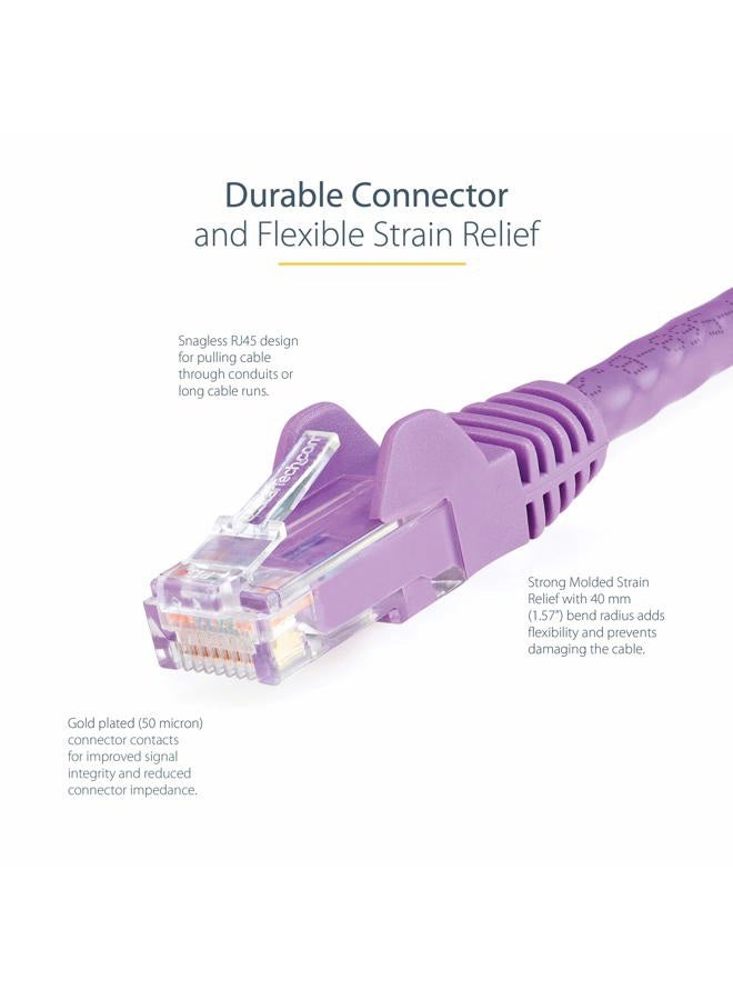 StarTech .com 35ft CAT6 Ethernet Cable - Purple CAT 6 Gigabit Ethernet Wire - 650MHz 100W PoE RJ45 UTP Network/Patch Cord Snagless w/Strain Relief Fluke Tested/Wiring is UL Certified/TIA (N6PATCH35PL) - Image 3
