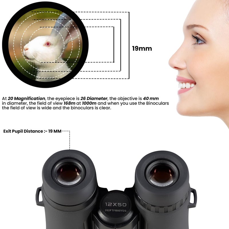 GHIME Binoculars for Long Distance, 12x50 Professional HD for Adults, High Power Lens with BaK4 prisms for Bird Watching, Travel-Large View - Image 5