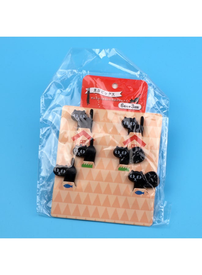Japanese Cartoon Fruit Fork Cute Animal Fruit Fork Children Baby Special Fruit Sign Wholesale-Color:6PC Fruit Fork/black Cat Paper Card  - Image 1