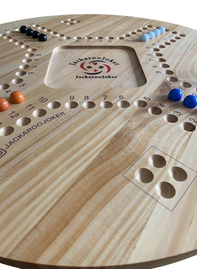 JackarooJoker Solid Pine Wooden Board Game, Double-Sided, 4-6 Players, with Marbles and Cards, Ages 10+ (With Gold Card) - Image 4