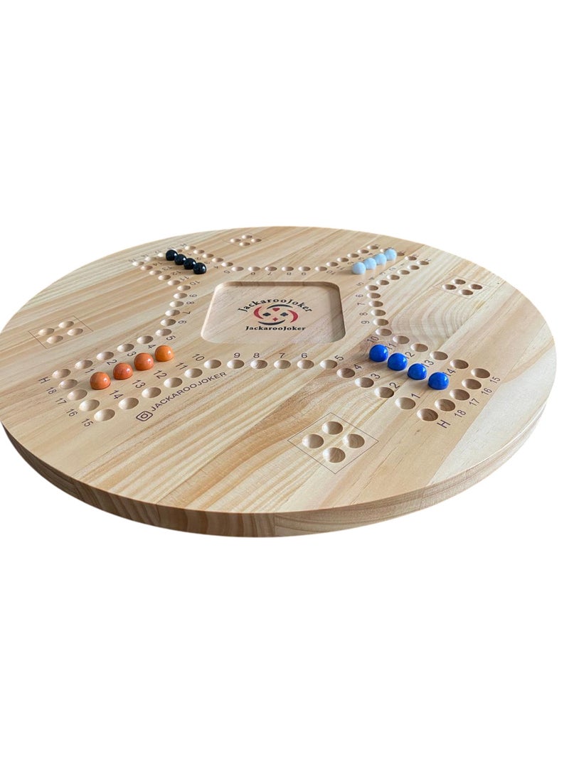 JackarooJoker Solid Pine Wooden Board Game, Double-Sided, 4-6 Players, with Marbles and Cards, Ages 10+ (With Gold Card) - Image 3