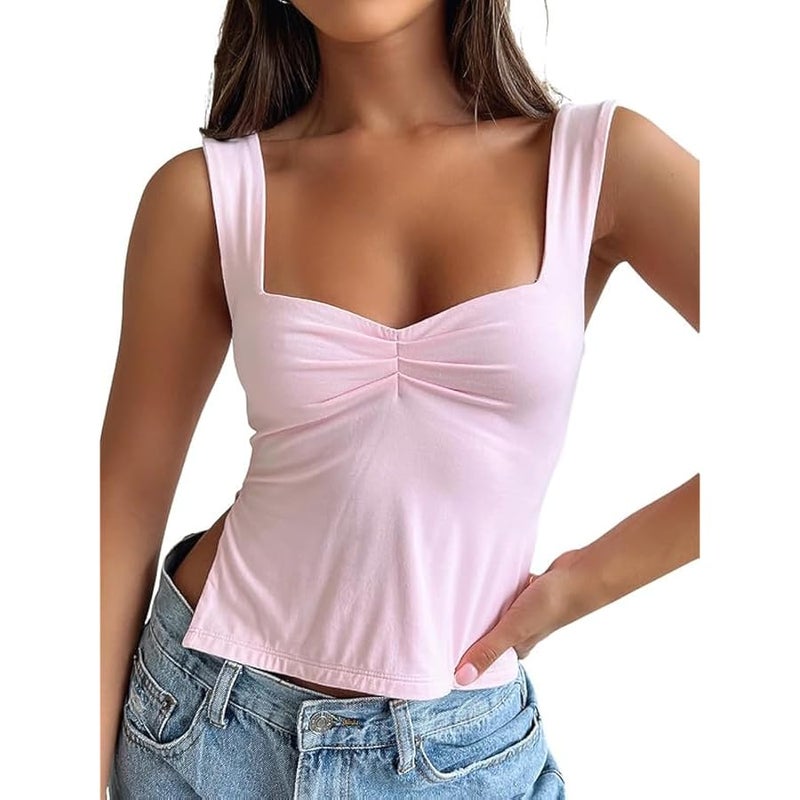 Trendy Queen تريندي كوين بلايز قصيرة بدون اكمام للنساء بتصميم لطيف بدون ظهر للخروج، ملابس صيفية عصرية واي 2 كيه، ملابس اساسية - Image 1