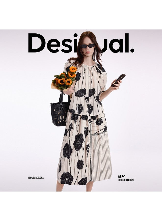DESIGUAL ss25 Printed Patchwork Ribbon Trim Skirt - Image 3