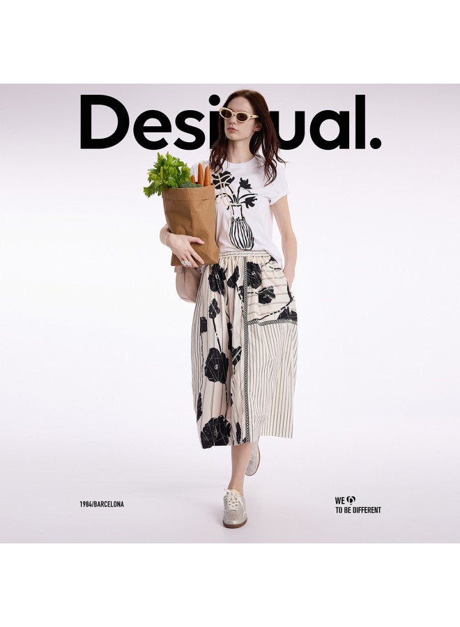 DESIGUAL ss25 Printed Patchwork Ribbon Trim Skirt - Image 4