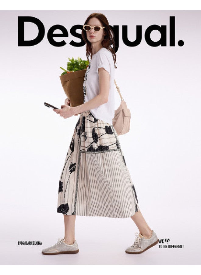 DESIGUAL ss25 Printed Patchwork Ribbon Trim Skirt - Image 1