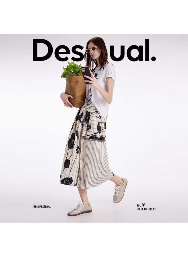 DESIGUAL ss25 Printed Patchwork Ribbon Trim Skirt - Image 5