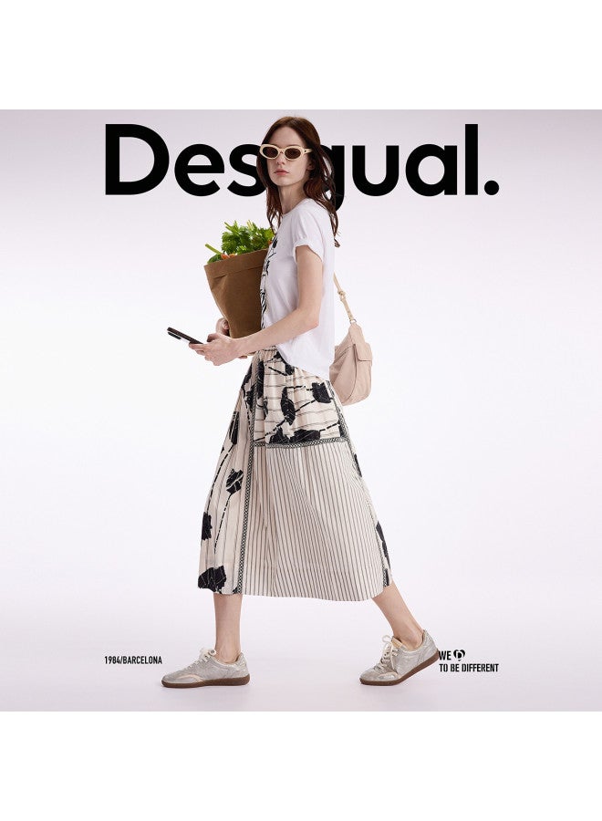 DESIGUAL ss25 Printed Patchwork Ribbon Trim Skirt - Image 2