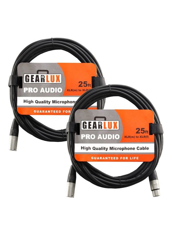 Gearlux كابل ميكروفون XLR احترافي، متوازن بالكامل، ذكر إلى أنثى، 25 قدم - عبوة 2 - Image 1