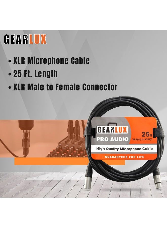 Gearlux كابل ميكروفون XLR احترافي، متوازن بالكامل، ذكر إلى أنثى، 25 قدم - عبوة 2 - Image 4